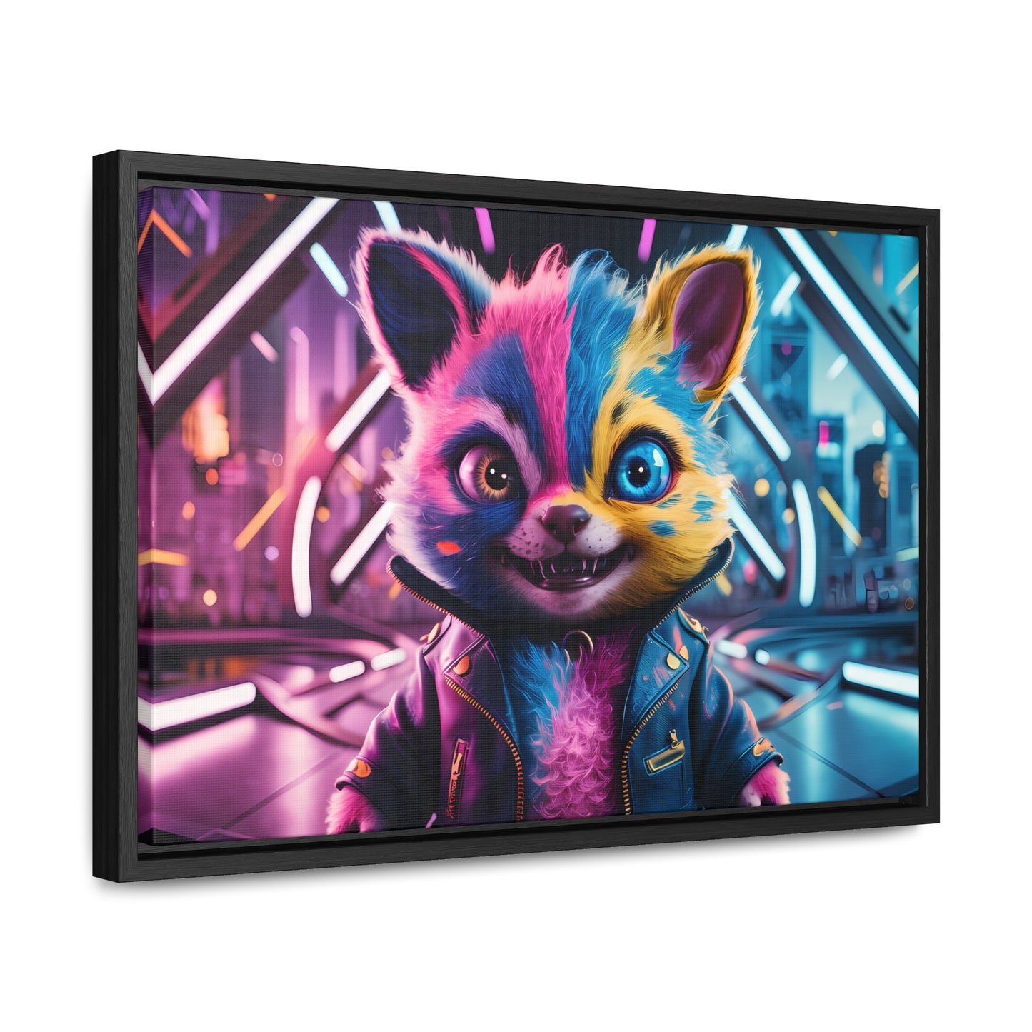 Neon Paws in the Cyber City - Gallery Canvas Wraps, Horizontal Frame