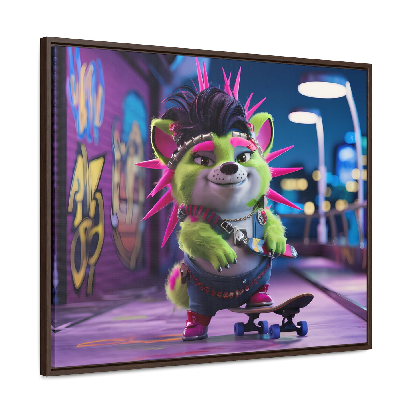 Punk Pup on a Neon Night - Gallery Canvas Wraps, Horizontal Frame