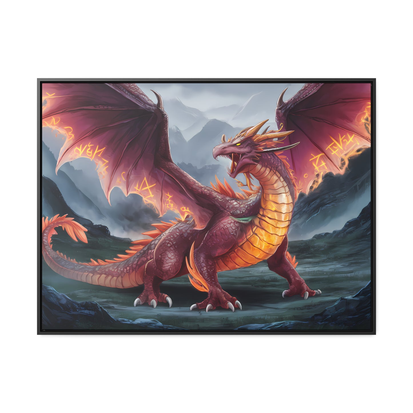 The Inferno Wyrm of the Ashen Peaks - Gallery Canvas Wraps, Horizontal Frame