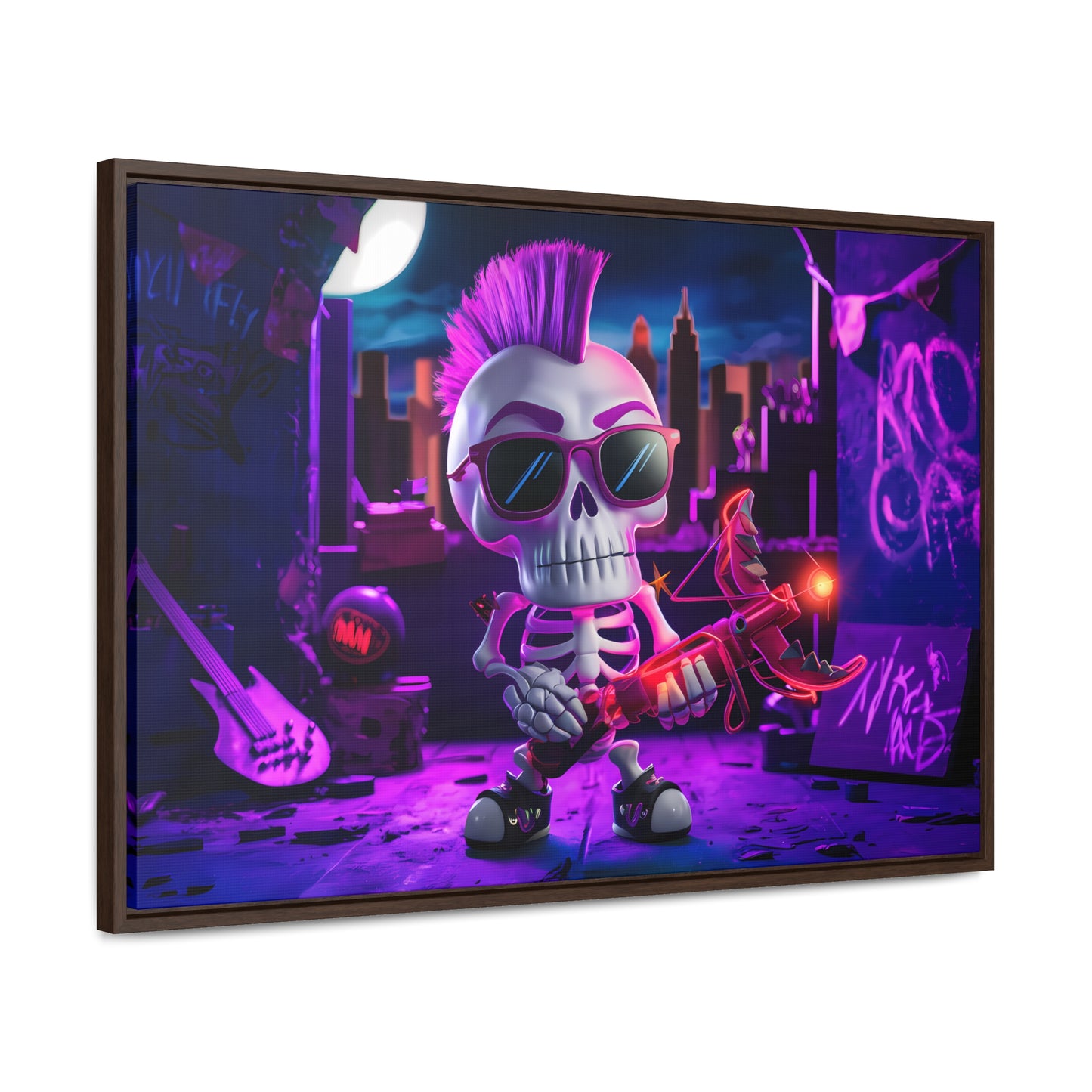 "Punk Rock Skeleton Warrior in Neon City" - Gallery Canvas Wraps, Horizontal Frame