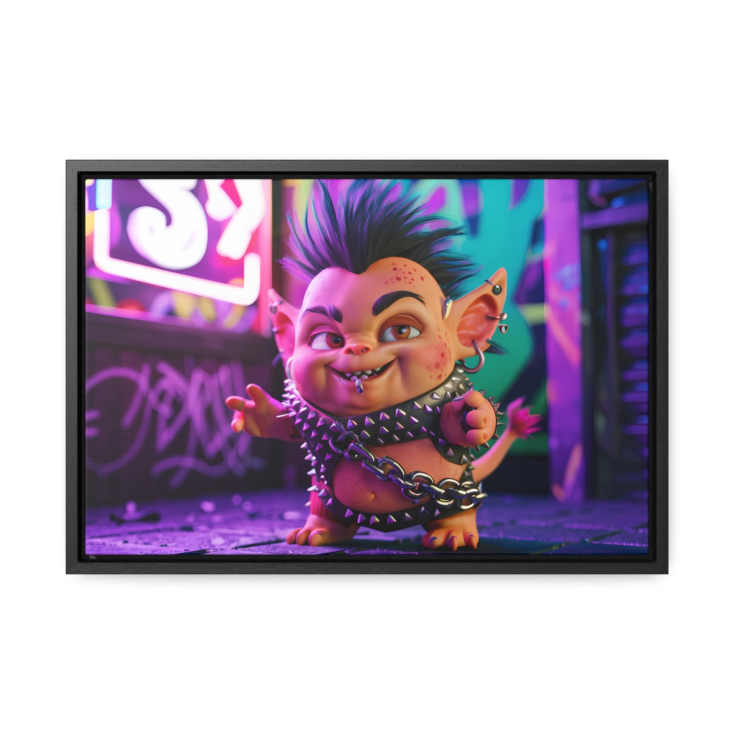 Punk Goblin in the Neon Alley - Gallery Canvas Wraps, Horizontal Frame