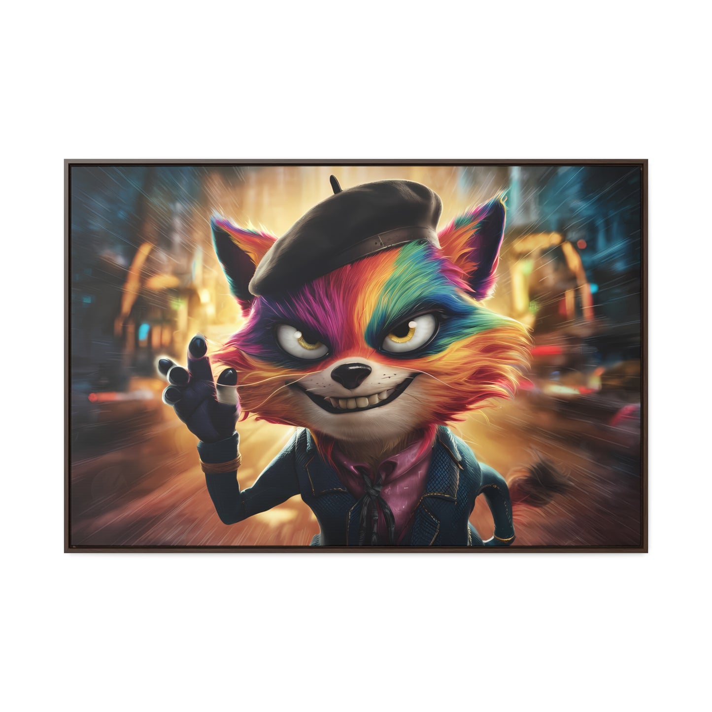 Feline Frenzy in the City Lights - Gallery Canvas Wraps, Horizontal Frame