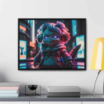 Neon Guardian in the Cyber City - Gallery Canvas Wraps, Horizontal Frame