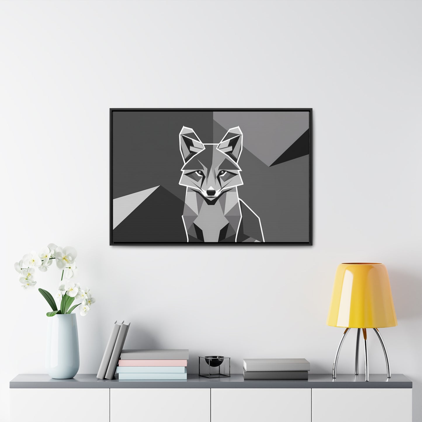 "Geometric Fox in Monochrome" - Gallery Canvas Wraps, Horizontal Frame