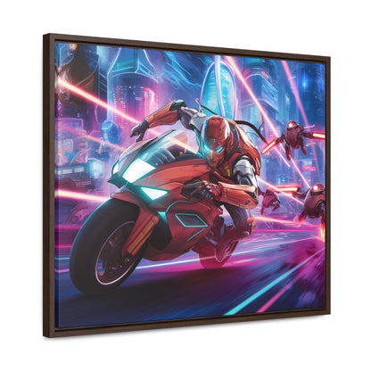 Neon Pursuit: Cyberbike Showdown - Gallery Canvas Wraps, Horizontal Frame