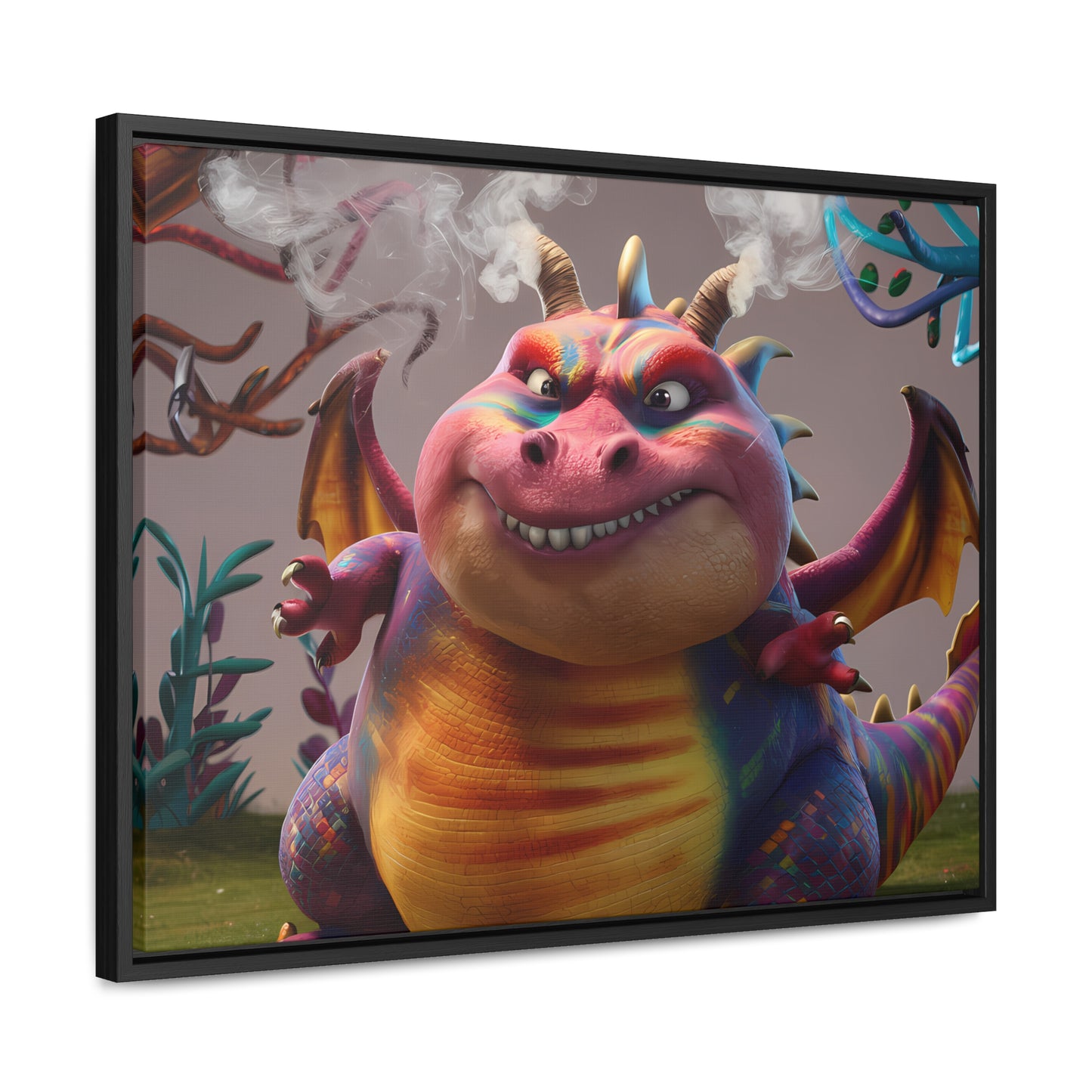 "Smug Rainbow Dragon in a Whimsical Forest" - Gallery Canvas Wraps, Horizontal Frame
