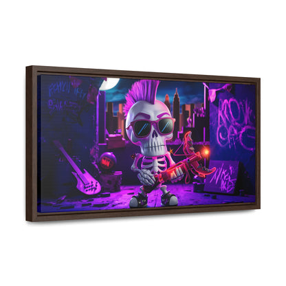 "Punk Rock Skeleton Warrior in Neon City" - Gallery Canvas Wraps, Horizontal Frame