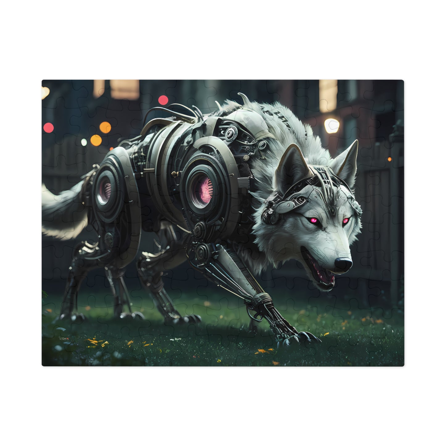Cybernetic Alpha Wolf in the Urban Night - Jigsaw Puzzle (30, 110, 252, 500,1000-Piece)