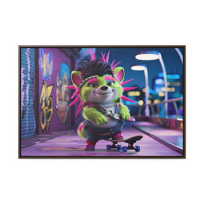 Punk Pup on a Neon Night - Gallery Canvas Wraps, Horizontal Frame
