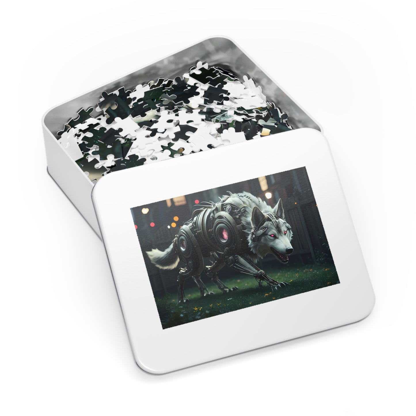 Cybernetic Alpha Wolf in the Urban Night - Jigsaw Puzzle (30, 110, 252, 500,1000-Piece)