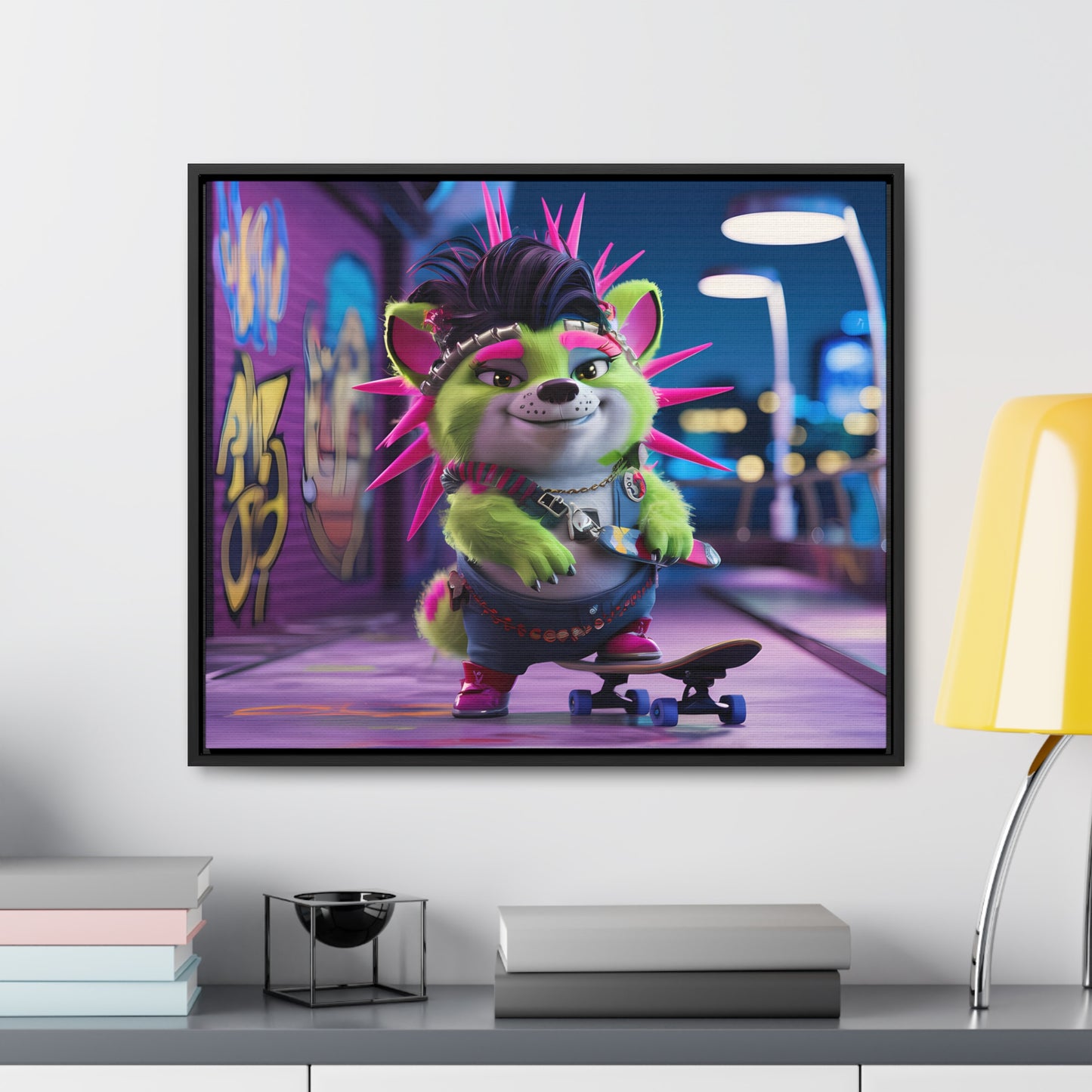 Punk Pup on a Neon Night - Gallery Canvas Wraps, Horizontal Frame