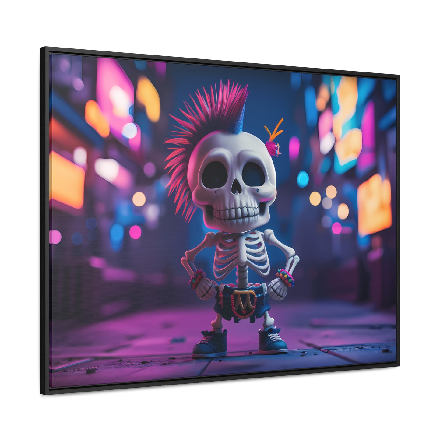 Punk Skeleton in Neon City - Gallery Canvas Wraps, Horizontal Frame