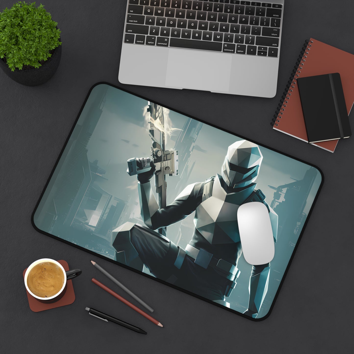 Geometric Cyber Soldier - Desk Mat