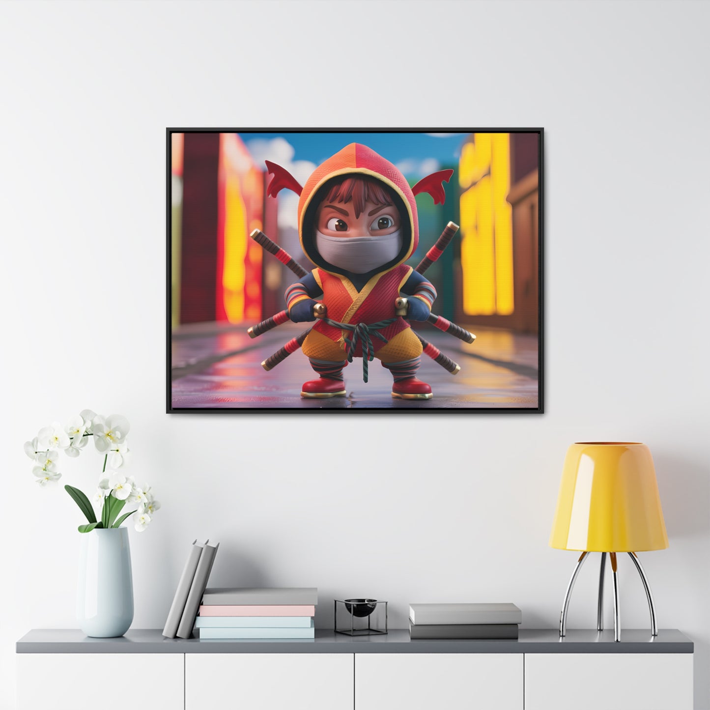 "Chibi Ninja Warrior in the City" - Gallery Canvas Wraps, Horizontal Frame