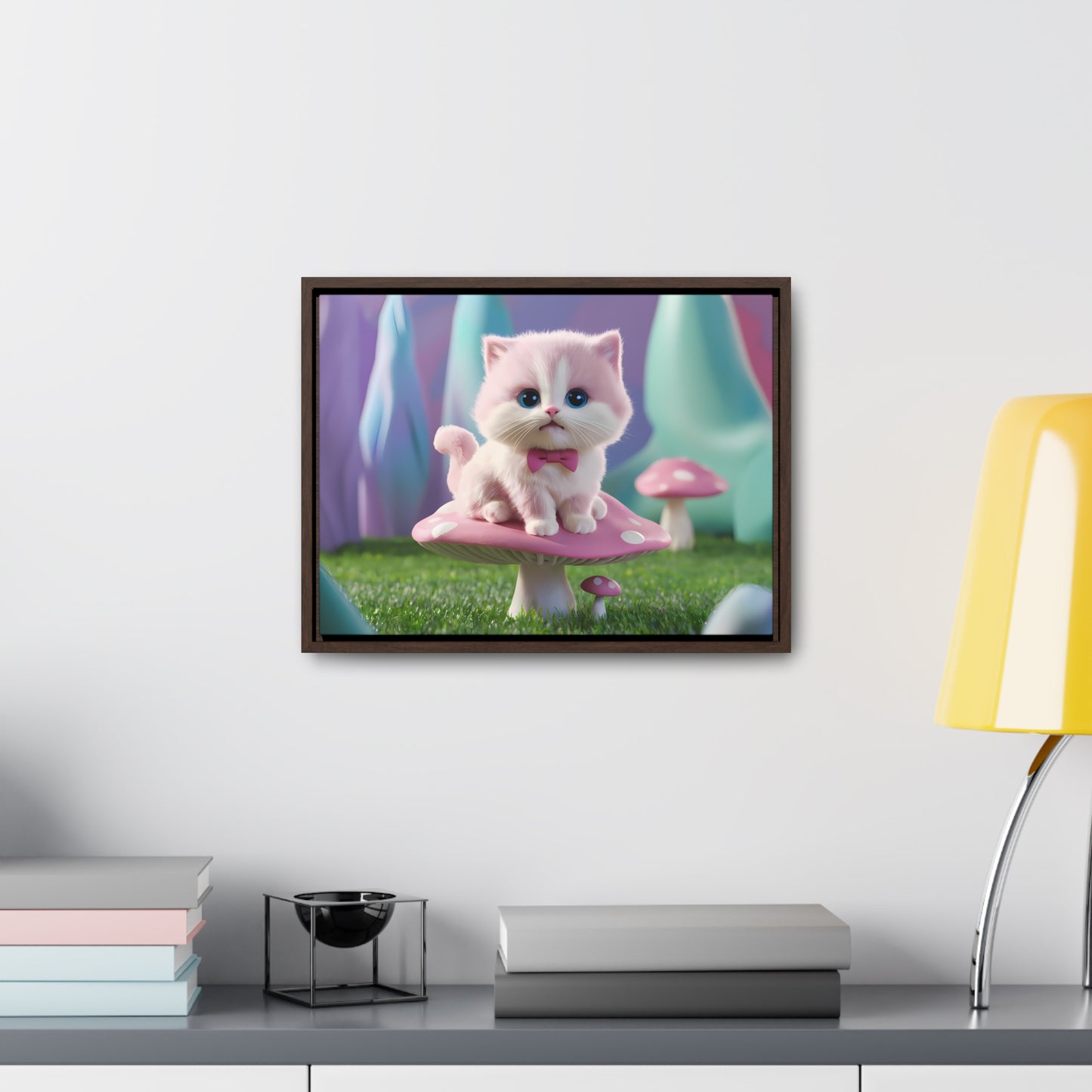 Whimsical Kitten on a Mushroom Throne - Gallery Canvas Wraps, Horizontal Frame