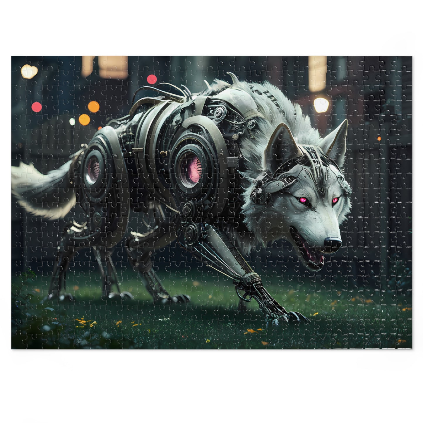 Cybernetic Alpha Wolf in the Urban Night - Jigsaw Puzzle (30, 110, 252, 500,1000-Piece)