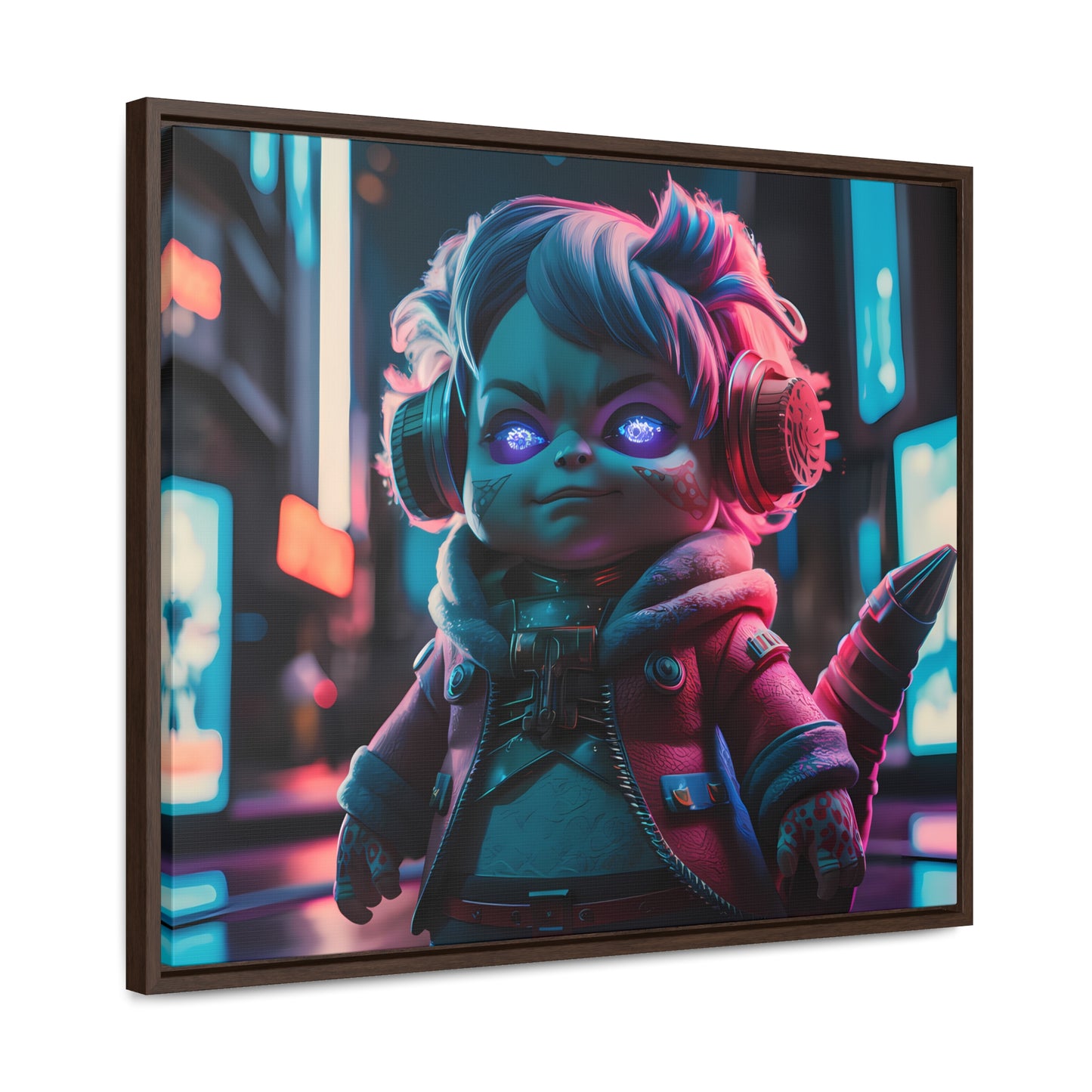 Neon Guardian in the Cyber City - Gallery Canvas Wraps, Horizontal Frame