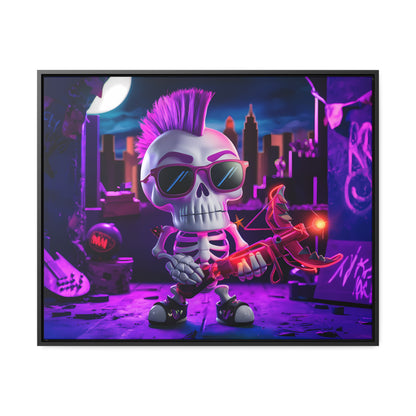 "Punk Rock Skeleton Warrior in Neon City" - Gallery Canvas Wraps, Horizontal Frame