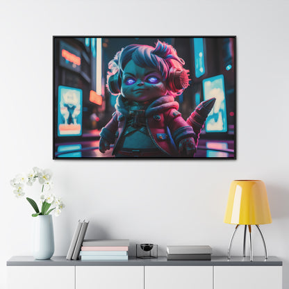 Neon Guardian in the Cyber City - Gallery Canvas Wraps, Horizontal Frame