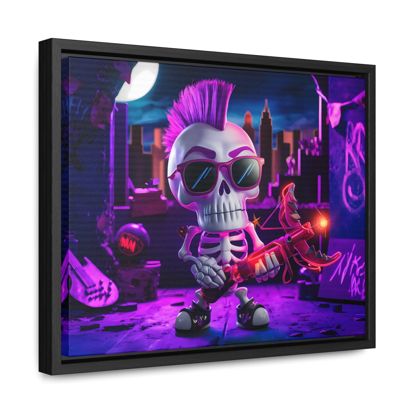 "Punk Rock Skeleton Warrior in Neon City" - Gallery Canvas Wraps, Horizontal Frame