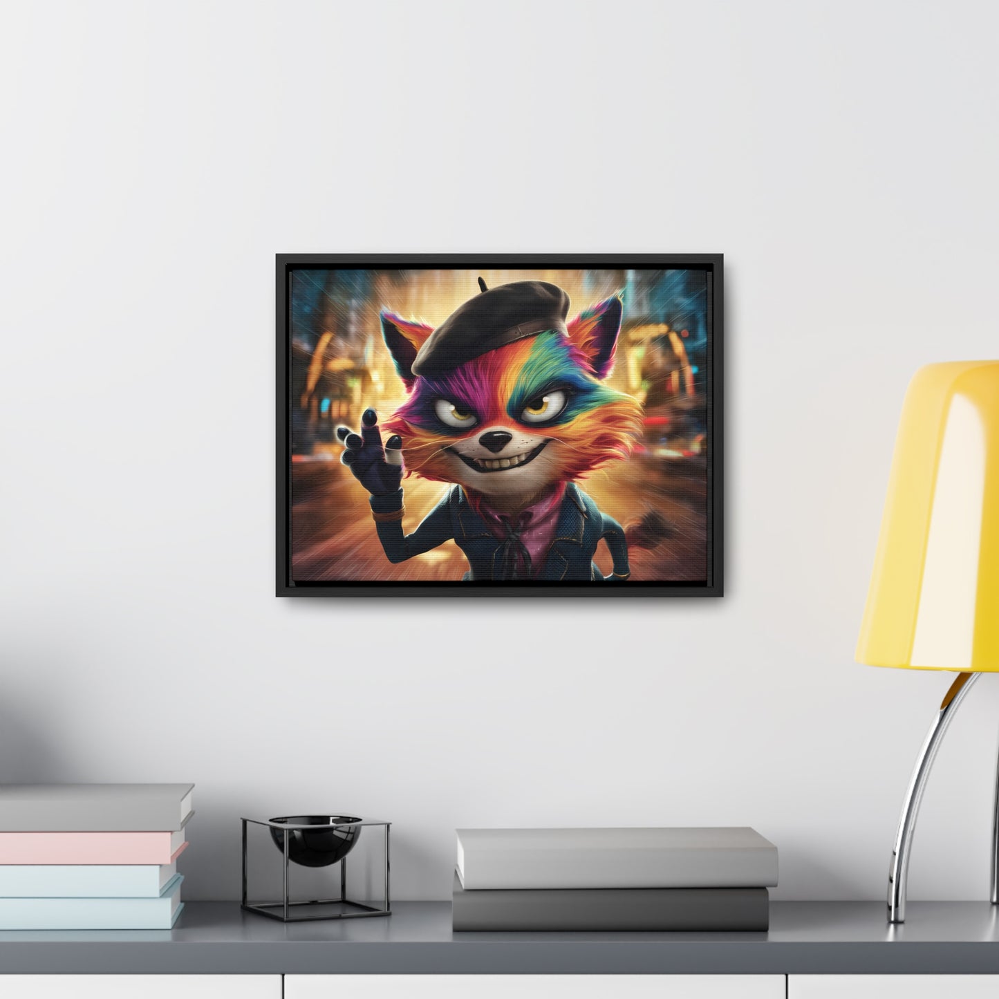 Feline Frenzy in the City Lights - Gallery Canvas Wraps, Horizontal Frame