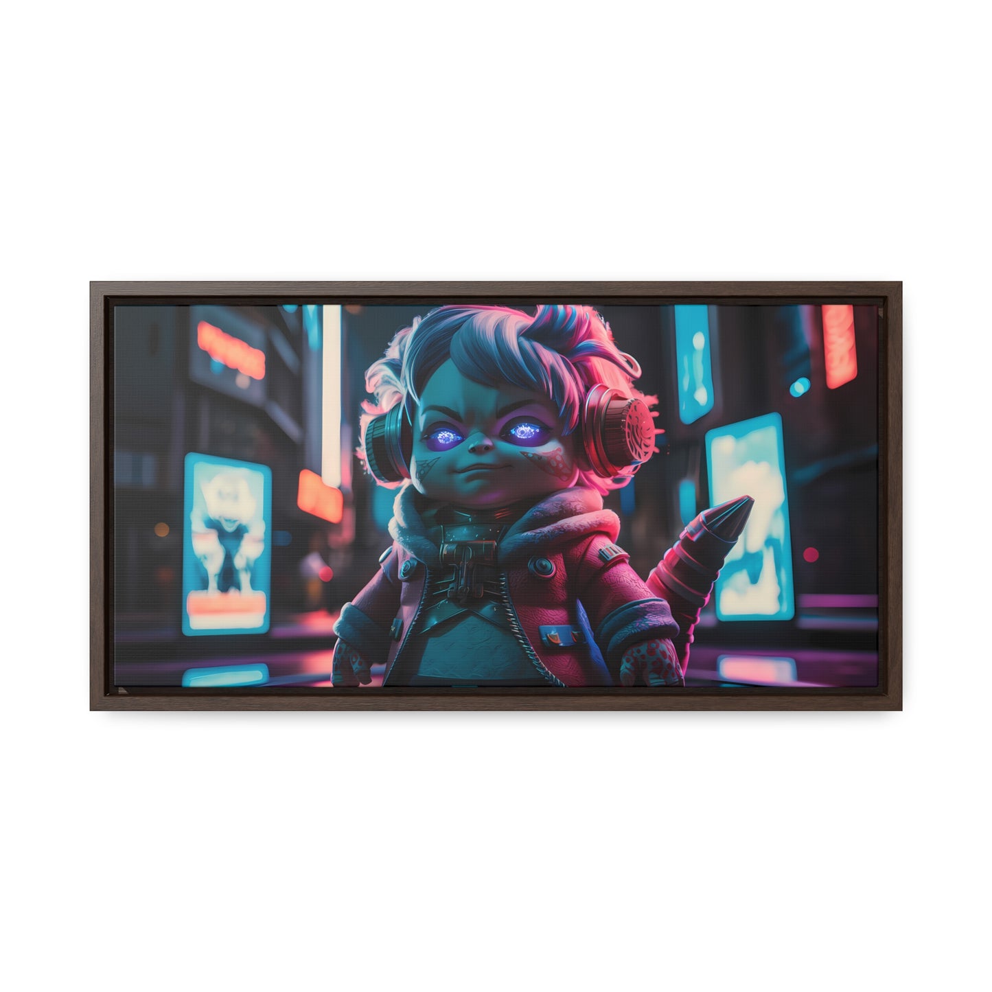 Neon Guardian in the Cyber City - Gallery Canvas Wraps, Horizontal Frame
