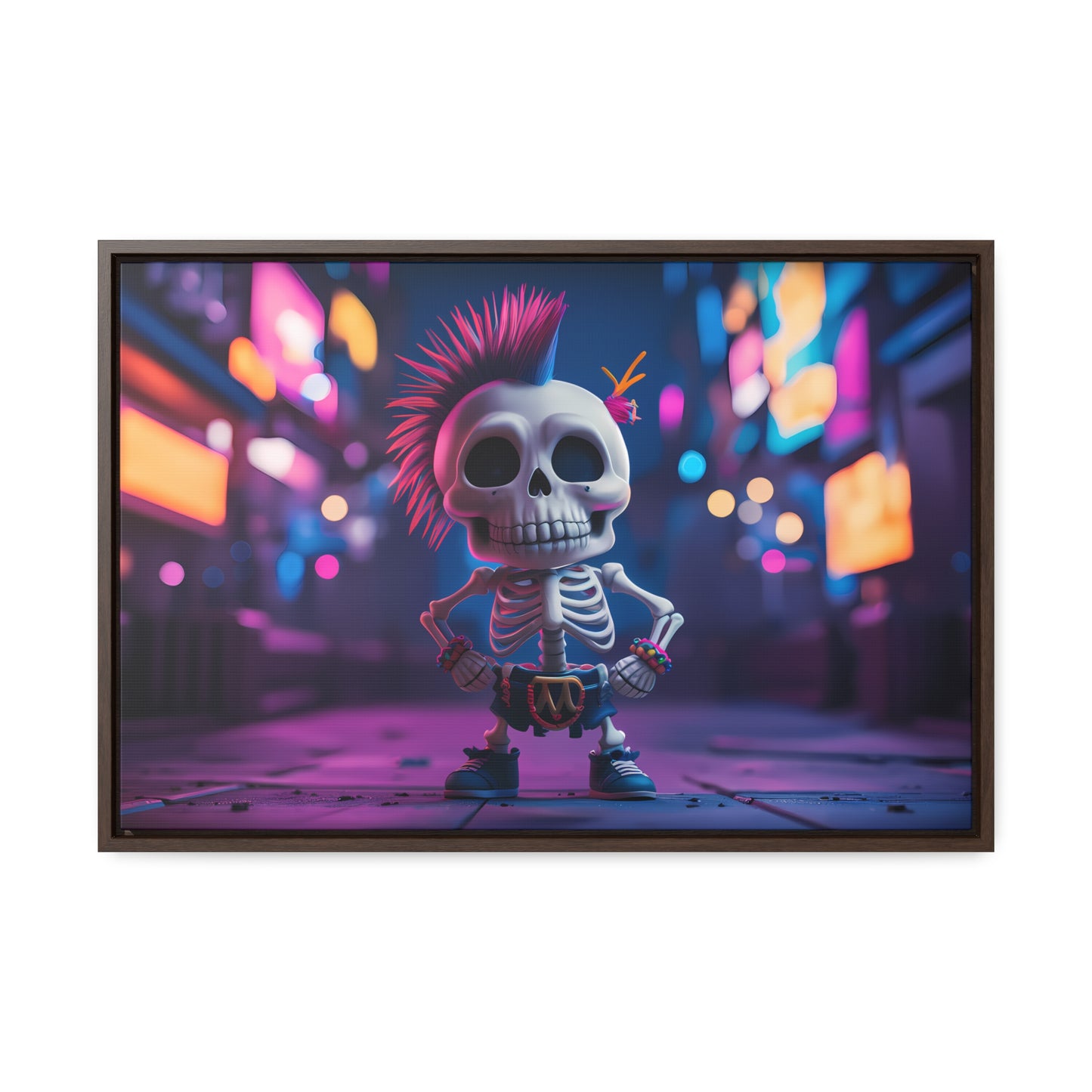 Punk Skeleton in Neon City - Gallery Canvas Wraps, Horizontal Frame