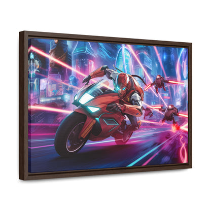 Neon Pursuit: Cyberbike Showdown - Gallery Canvas Wraps, Horizontal Frame