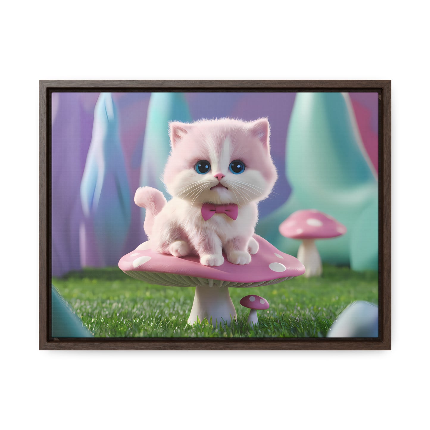Whimsical Kitten on a Mushroom Throne - Gallery Canvas Wraps, Horizontal Frame