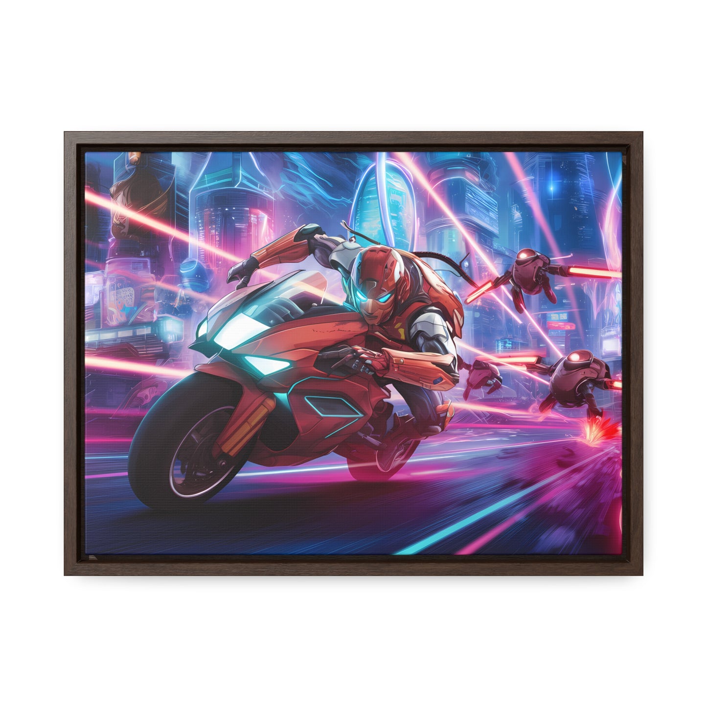 Neon Pursuit: Cyberbike Showdown - Gallery Canvas Wraps, Horizontal Frame