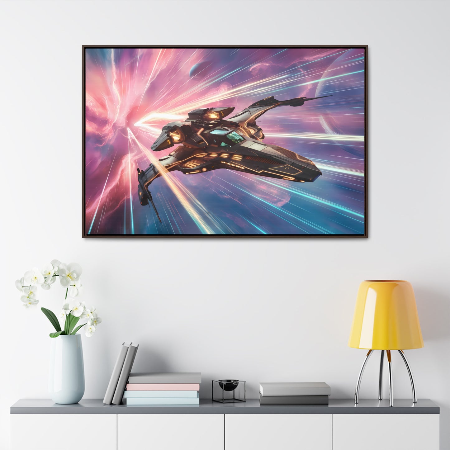 "Starship Through the Cosmic Rift" - Gallery Canvas Wraps, Horizontal Frame