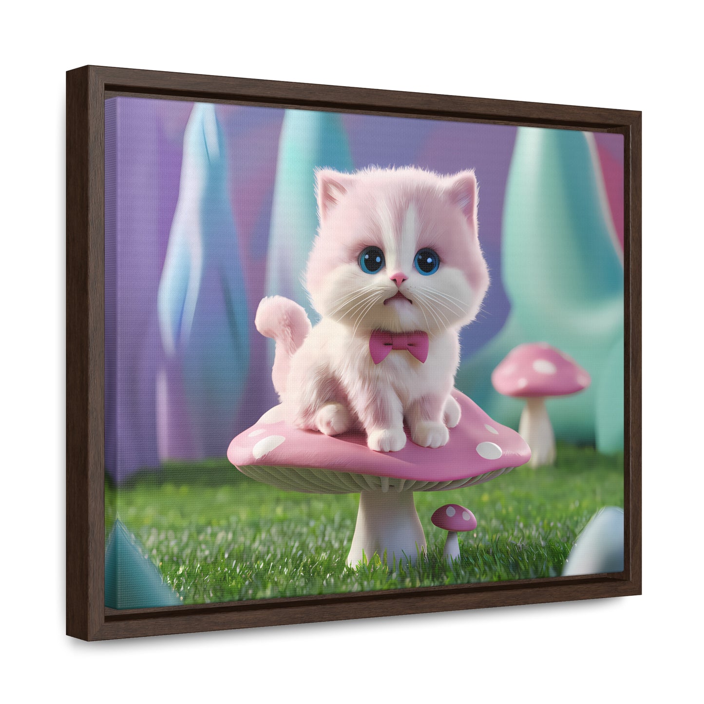 Whimsical Kitten on a Mushroom Throne - Gallery Canvas Wraps, Horizontal Frame