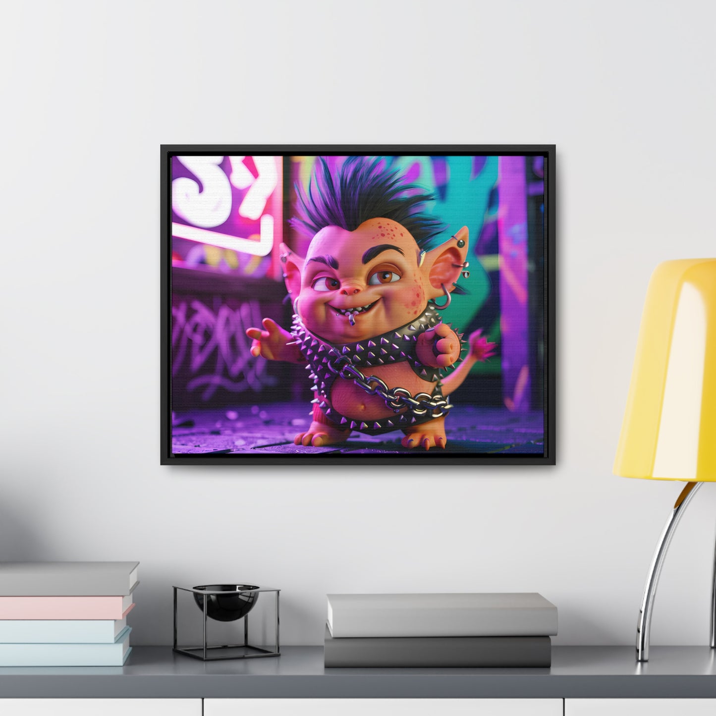 Punk Goblin in the Neon Alley - Gallery Canvas Wraps, Horizontal Frame