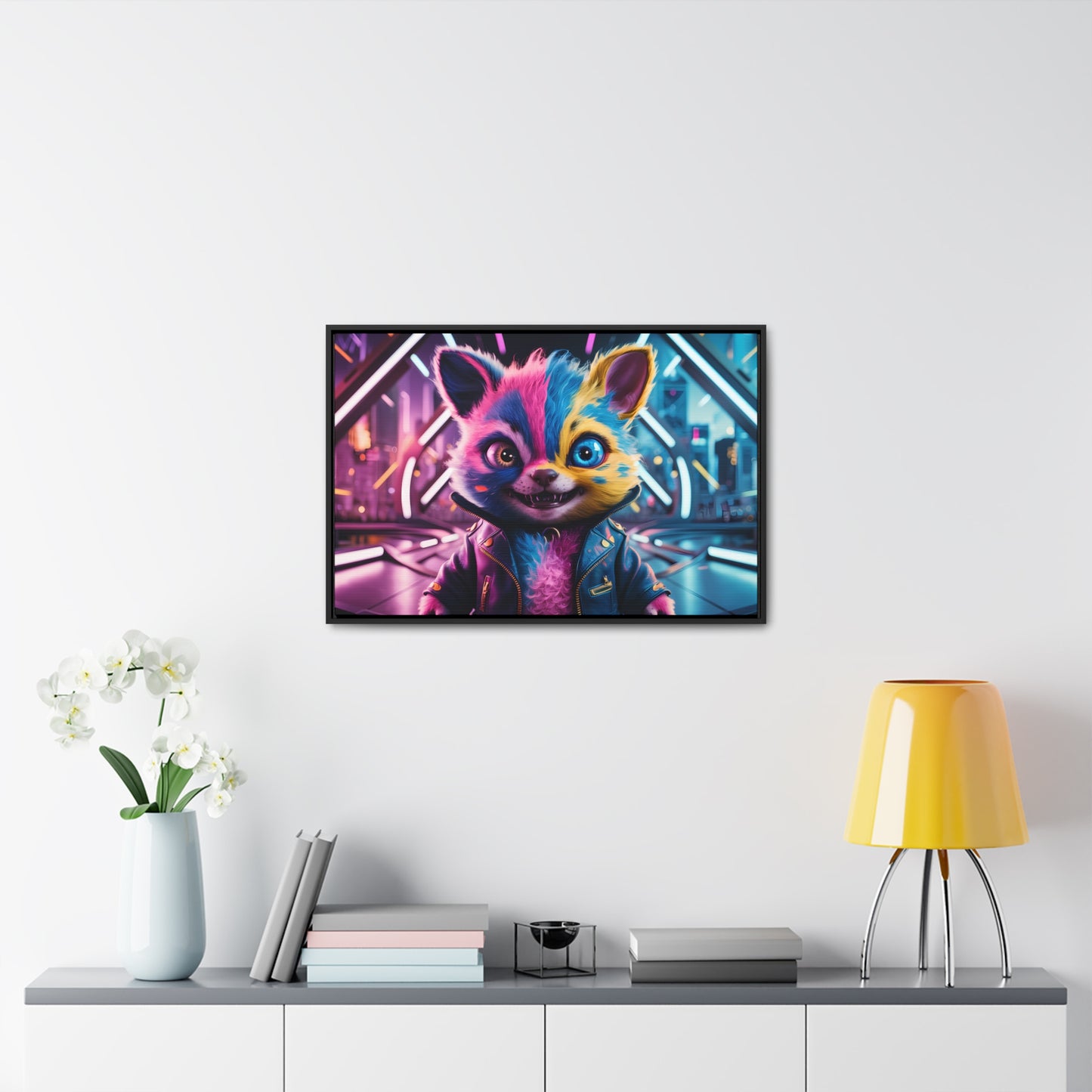 Neon Paws in the Cyber City - Gallery Canvas Wraps, Horizontal Frame