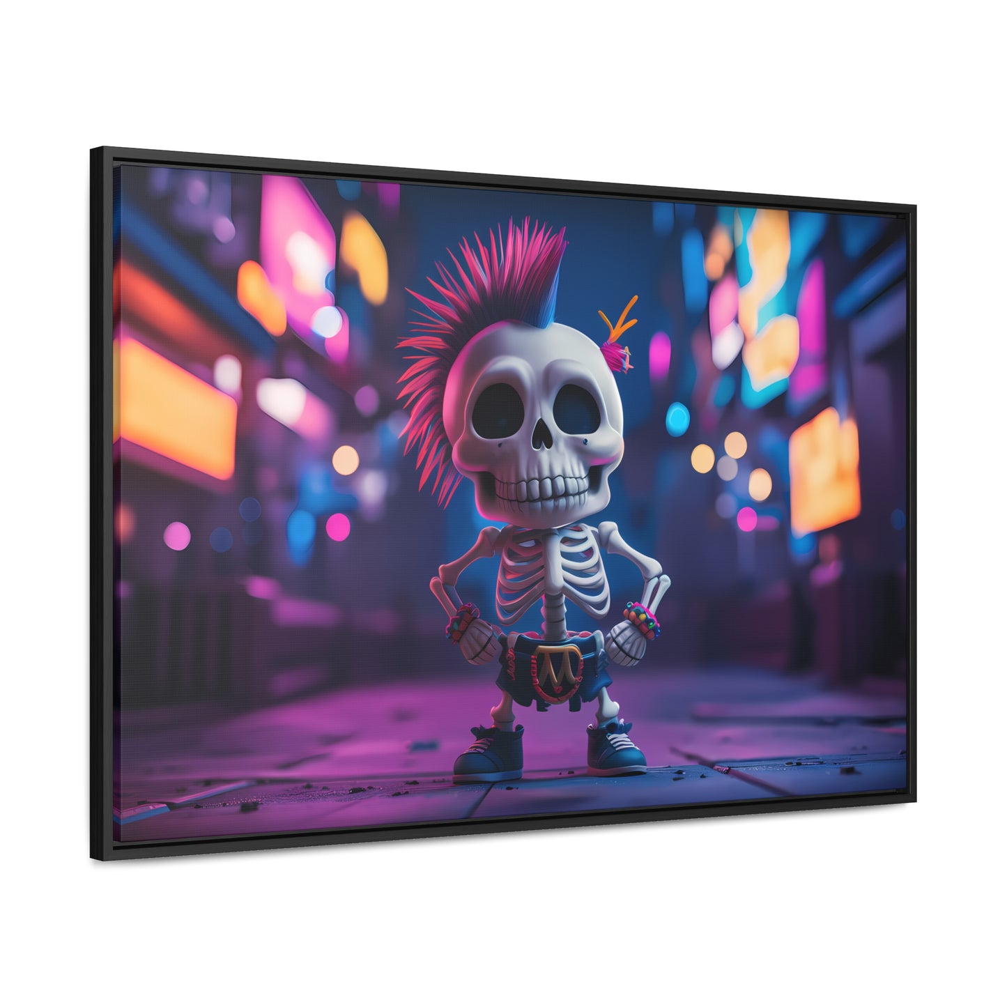 Punk Skeleton in Neon City - Gallery Canvas Wraps, Horizontal Frame