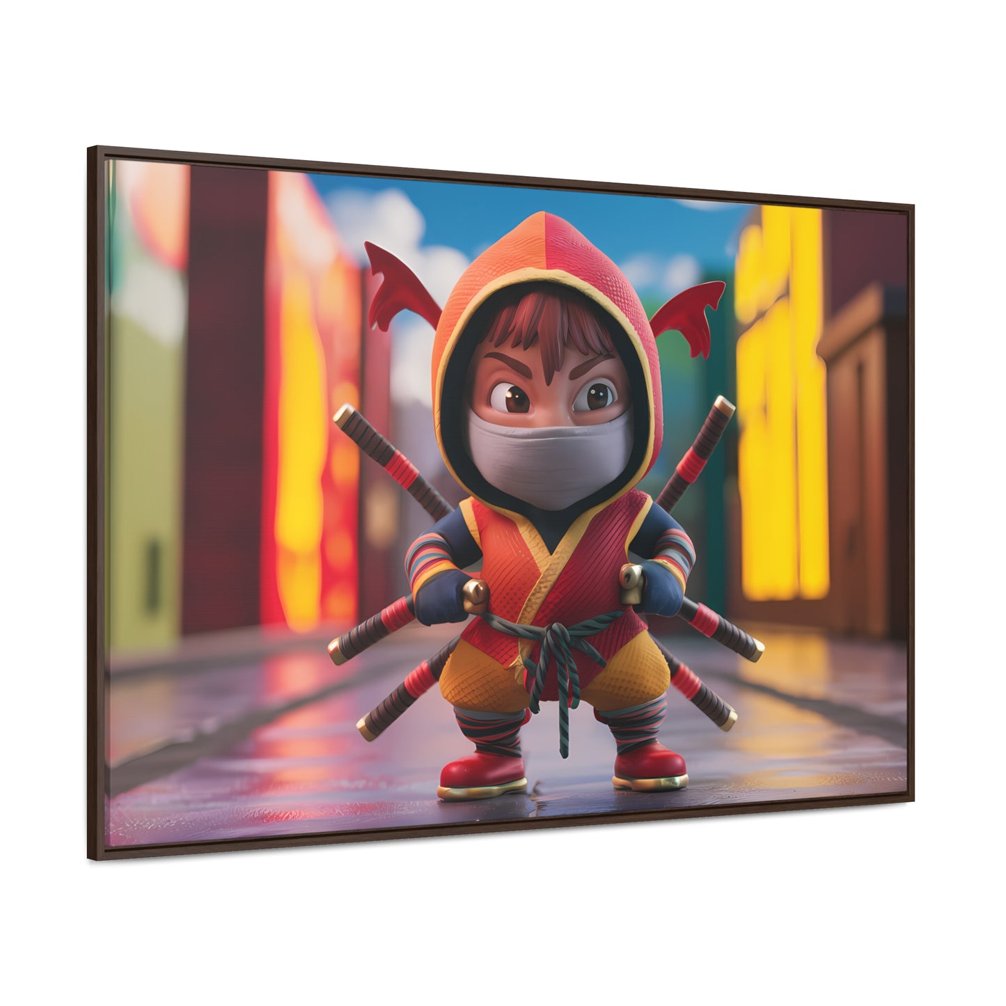 "Chibi Ninja Warrior in the City" - Gallery Canvas Wraps, Horizontal Frame