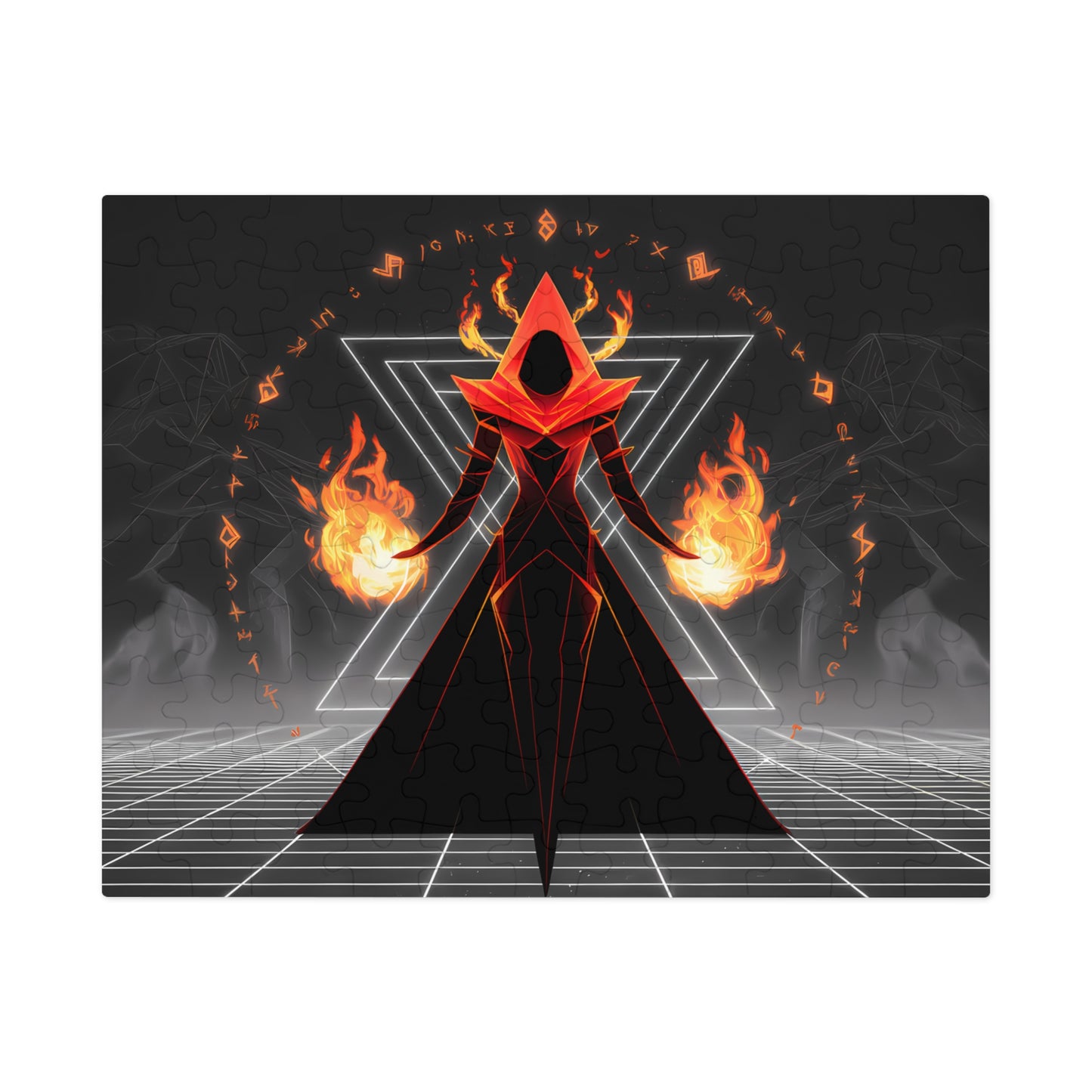 "Arcane Pyromancer in the Digital Realm" - Jigsaw Puzzle (30, 110, 252, 500,1000-Piece)