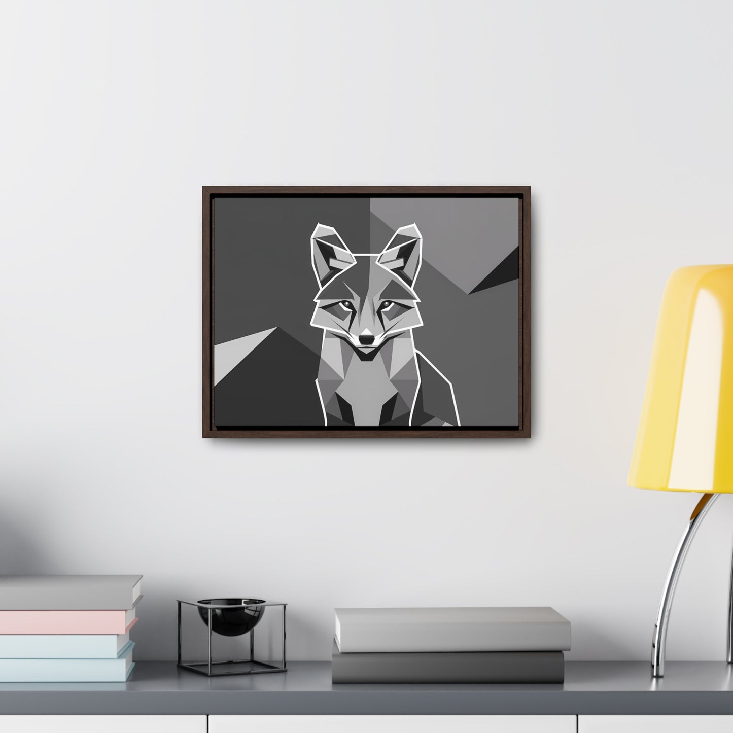 "Geometric Fox in Monochrome" - Gallery Canvas Wraps, Horizontal Frame