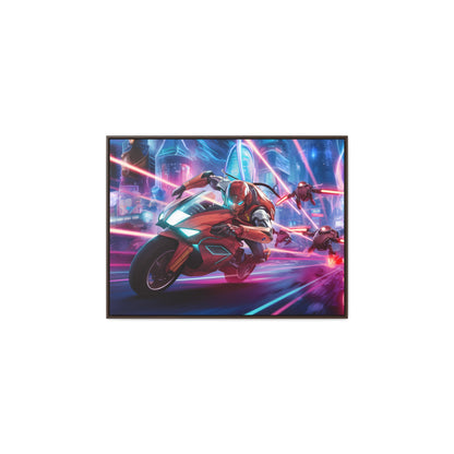 Neon Pursuit: Cyberbike Showdown - Gallery Canvas Wraps, Horizontal Frame