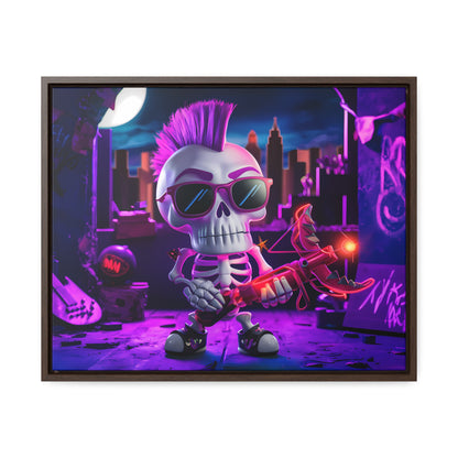 "Punk Rock Skeleton Warrior in Neon City" - Gallery Canvas Wraps, Horizontal Frame