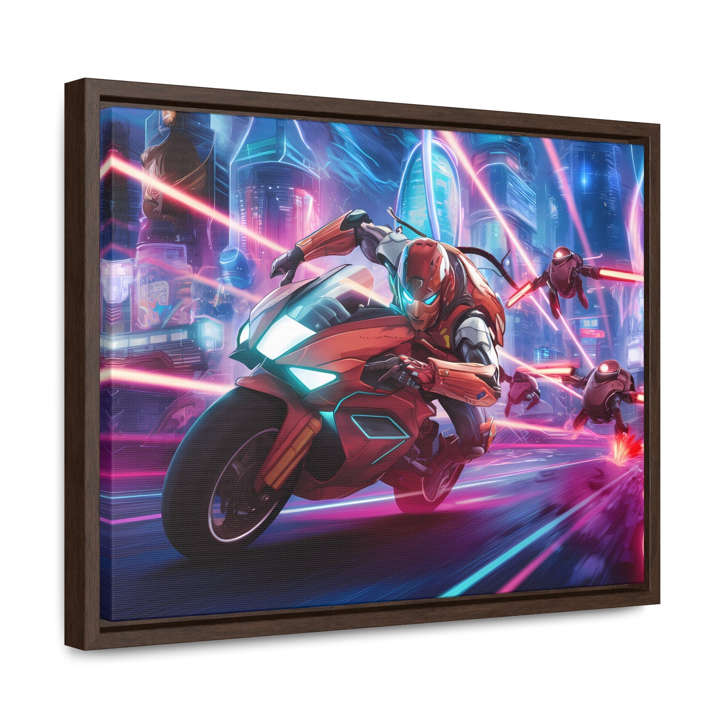 Neon Pursuit: Cyberbike Showdown - Gallery Canvas Wraps, Horizontal Frame