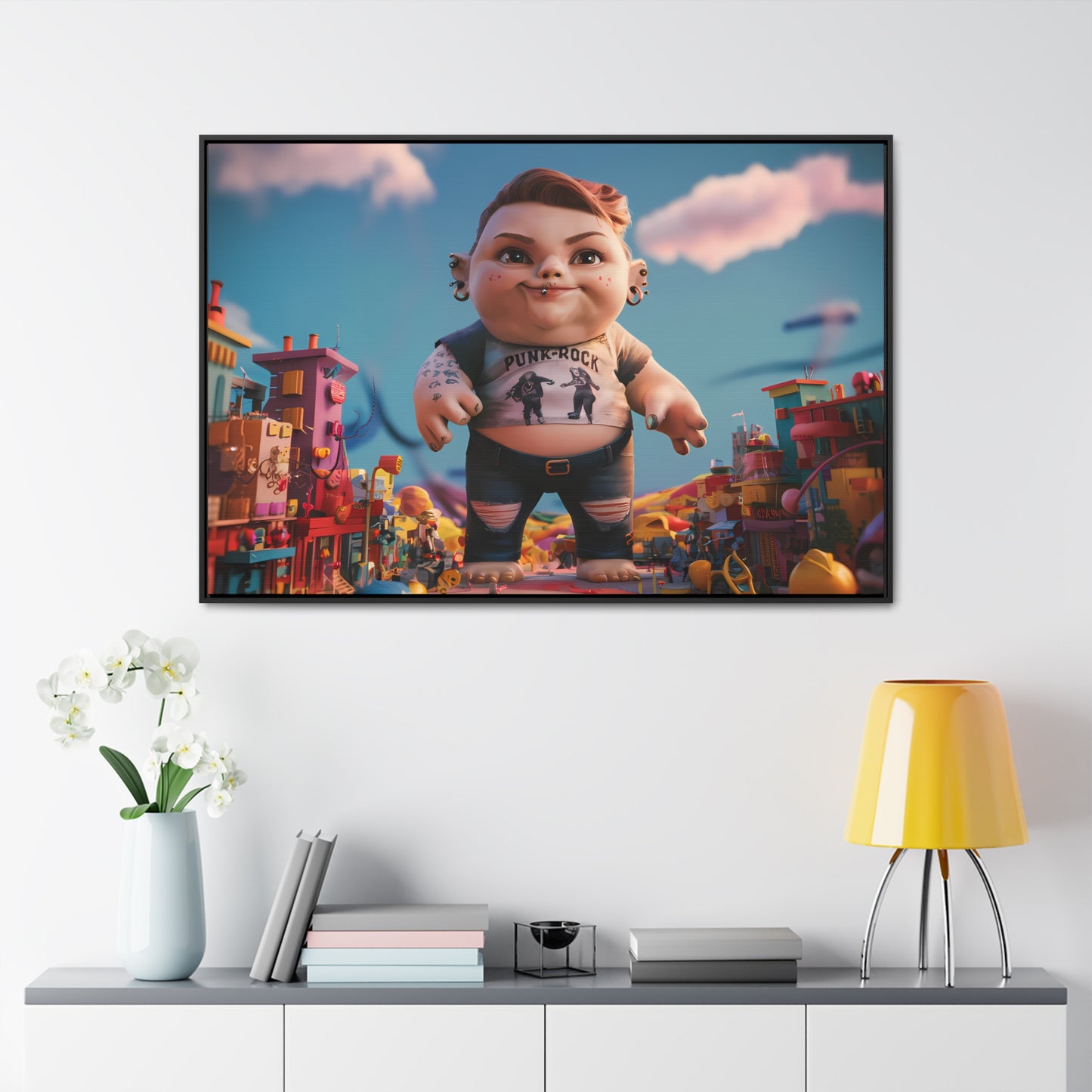 "Punk Rock Titan in Toy Town" - Gallery Canvas Wraps, Horizontal Frame