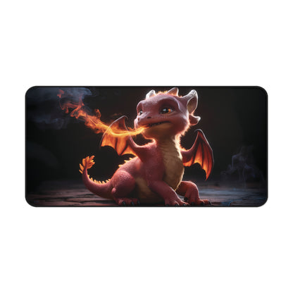 Cute baby Dragon breathes fire - Desk Mat