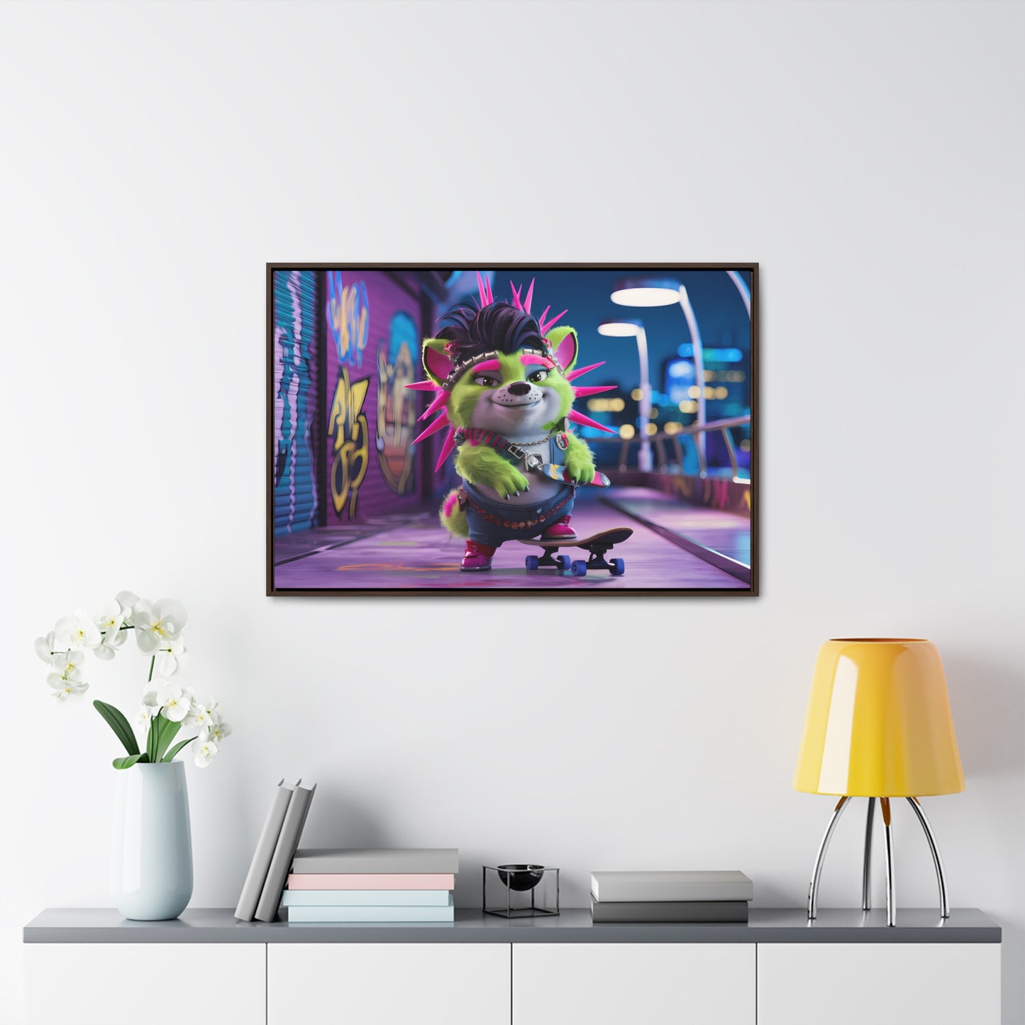 Punk Pup on a Neon Night - Gallery Canvas Wraps, Horizontal Frame