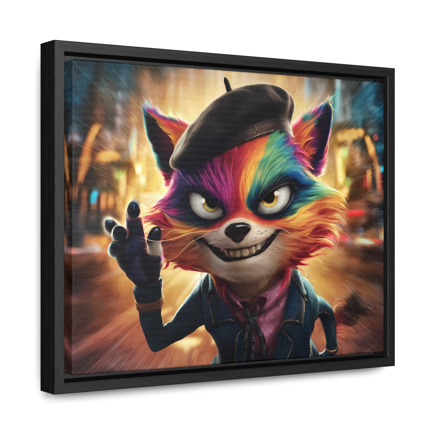 Feline Frenzy in the City Lights - Gallery Canvas Wraps, Horizontal Frame