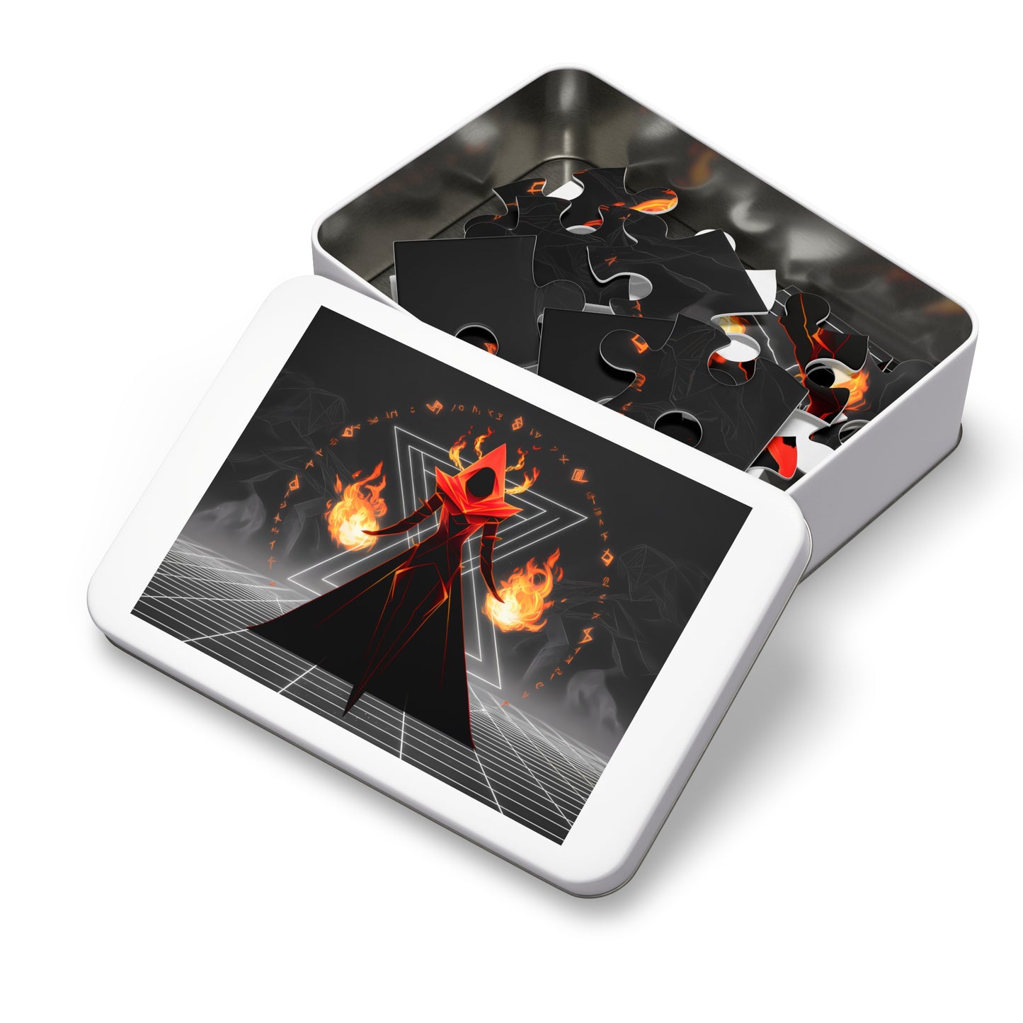 "Arcane Pyromancer in the Digital Realm" - Jigsaw Puzzle (30, 110, 252, 500,1000-Piece)
