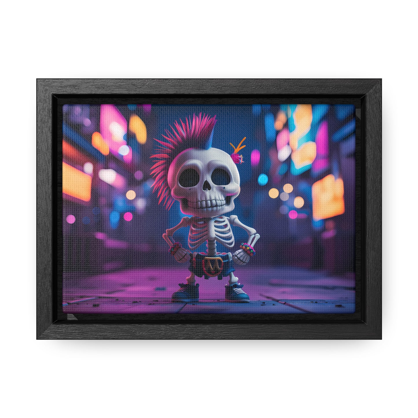 Punk Skeleton in Neon City - Gallery Canvas Wraps, Horizontal Frame