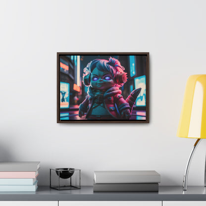 Neon Guardian in the Cyber City - Gallery Canvas Wraps, Horizontal Frame