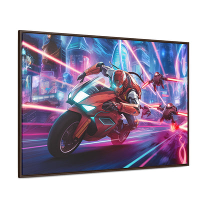 Neon Pursuit: Cyberbike Showdown - Gallery Canvas Wraps, Horizontal Frame