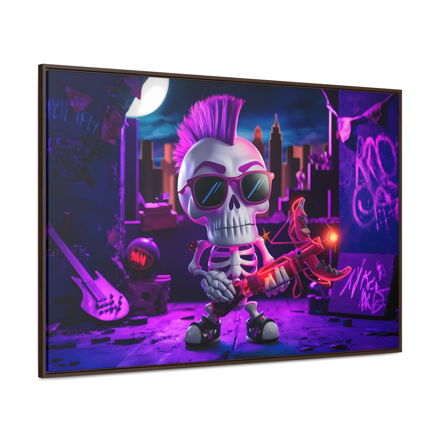 "Punk Rock Skeleton Warrior in Neon City" - Gallery Canvas Wraps, Horizontal Frame